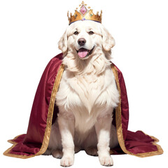 Great Pyrenees Dog king clipart, dog breeds realistic illustration. Isolated on transparent background. Generative AI.