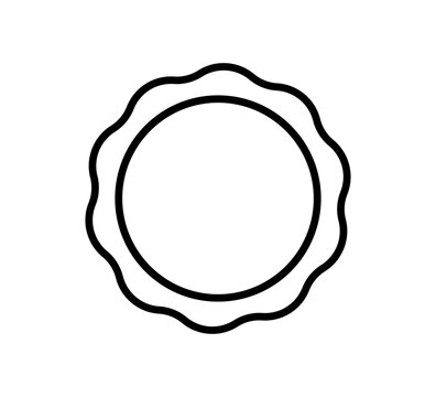 recommend clip art: Black circle seal stamp icon. Vintage wavy edge circle sticker. Star burst shape tag. Blank sale round sticker. Simple line circle wax seal. Vector illustration isolated on white background.
