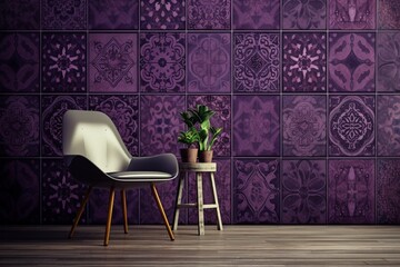 壁のデザインが美しいミニマリストの部屋　椅子