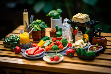 product photography of an edible chicago food lego s, generative ai