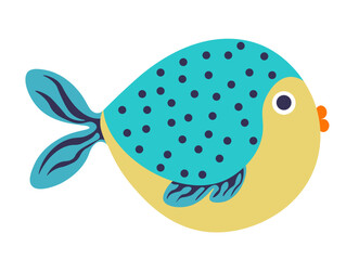 Exotic fish with rounded body and fin, vector