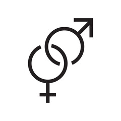 Heterosexual gender symbol icon vector, male and female flat sign vector flat illustration on white backgrounnd..eps