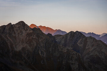 Sunset views from Timmelsjoch High Alpine Road in the Austrian Alps