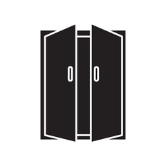 Open double door Exit doorway simple vector icon. Pull door symbol flat illustration on white background..eps
