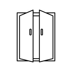 Open double door outline icon. Exit doorway simple line vector icon. Pull door symbol flat trendy style illustrtion on white background..eps