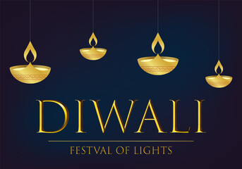 happy Diwali festival of lights with traditional lamp greeting vector