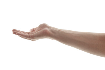 Man hand to hold something isolated on white background