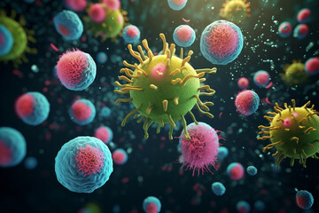 dangerous bacteria, germs, viruses in the human body,  3d rendering, AI generative  