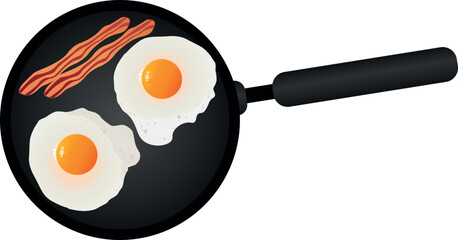 A skillet with fried eggs and bacon for a delicious breakfast