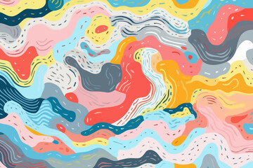 Fototapeta na wymiar Topographic map quirky doodle pattern, wallpaper, background, cartoon, vector, whimsical Illustration