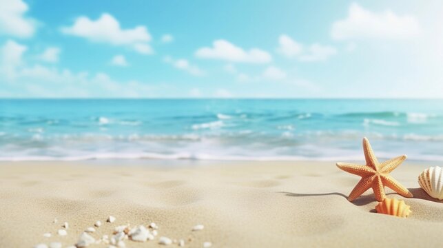 space for text on realistic summer beach landscape background, background image, AI generated