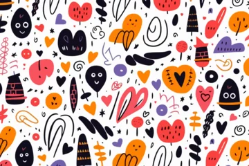 Muurstickers Secret document quirky doodle pattern, wallpaper, background, cartoon, vector, whimsical Illustration © Joseph