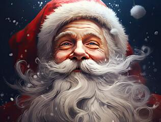 illustration of traditional Santa Claus. blue starry sky in the background