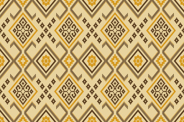 Yellow vintages cross stitch traditional ethnic pattern paisley flower Ikat background abstract Aztec African Indonesian Indian seamless pattern for fabric print cloth dress carpet curtains and sarong