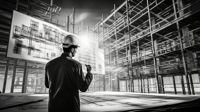 Residential Construction Oversight: Engineer Inspecting Progress for Quality and Precision