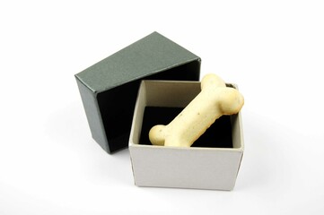 dog biscuit in a presentation box on a white background 