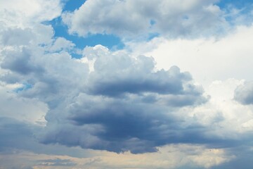 Fototapeta na wymiar Beautiful blue sky with white clouds. Cumulus and cirrus clouds, fine weather, day