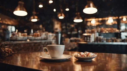 Fotobehang Cafe with coffee and cakes and lamps © Alernon77