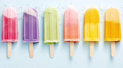 Ice popsicles on a pastel background 