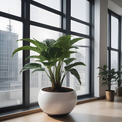 Simple clean tone interior, indoor potted plants, Generative AI	