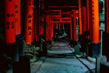 Fotobehang background with a lot of light（Torii of Fushimi Inari Shrine） © william