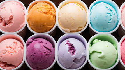 set of homemade ice creams top view 