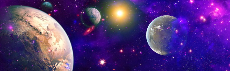 Earth and galaxy. Multicolor outer space. Elements of this image furnished by NASA.