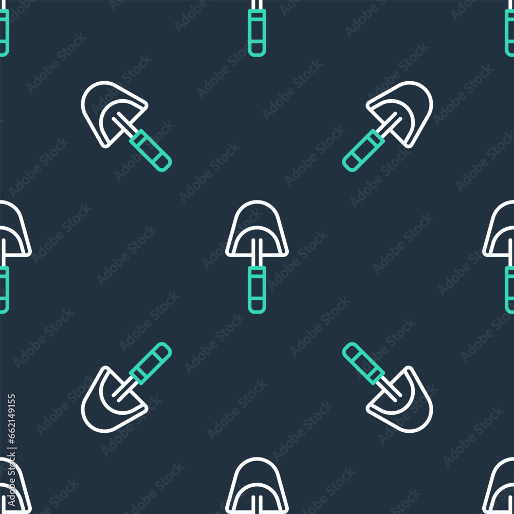 Poster Line Spatula icon isolated seamless pattern on black background. Kitchen spatula icon. BBQ spatula sign. Barbecue and grill tool. Vector