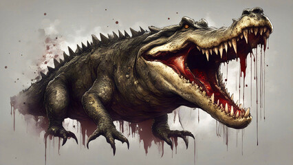 Fototapeta premium A crocodile with huge teeth and open mouth.