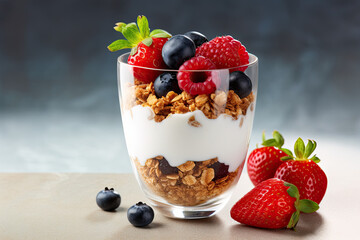yogurt , oatmeal with berries, healthy food 