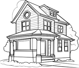 Outline illustration of house for coloring page