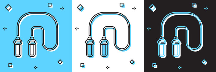 Set Jump rope icon isolated on blue and white, black background. Skipping rope. Sport equipment. Vector
