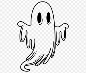 Cute and horrible ghost with  hand drawn  isolated on  transparent PNG background. Element for Halloween silhouettes.Vector illustration.