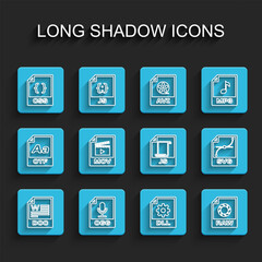 Set line DOC file document, OGG, CSS, DLL, RAW, MOV, SVG and JS icon. Vector