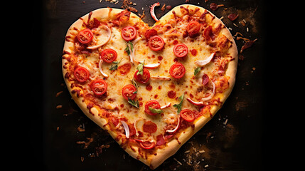 heart shaped pizza close up