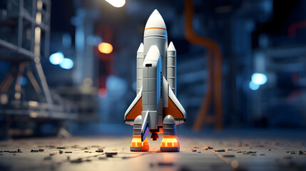 Rocket launching 3D cartoon graphics computer design idea startup technology speed