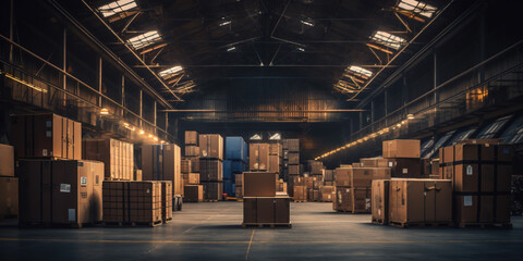 A huge warehouse with boxes - obrazy, fototapety, plakaty