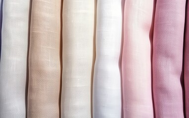 Pastel colors linen fabric collection background. Natural beauty texture samples.
