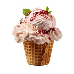 Ice cream scoop on waffle cone isolated on transparent background