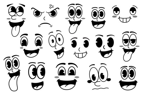 Cartoon face expressions set. Vector illustration in retro cartoon style
