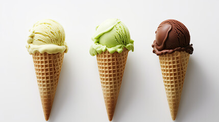 ice cream cones with different flavors 