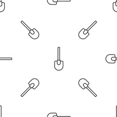 Grey line Shovel icon isolated seamless pattern on white background. Gardening tool. Tool for horticulture, agriculture, farming. Vector