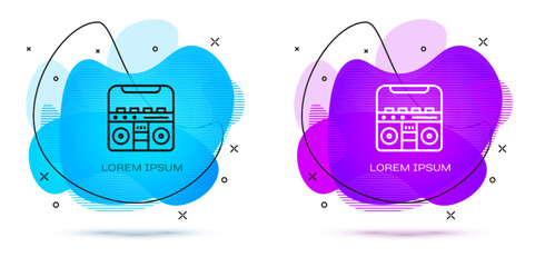 Line Home stereo with two speakers icon isolated on white background. Music system. Abstract banner with liquid shapes. Vector