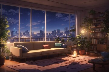 Ambience of an apartment room at night