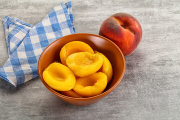 Ripe sweet and juicy canned peach