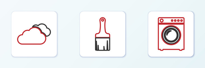 Set line Washer, Cloud and Paint brush icon. Vector