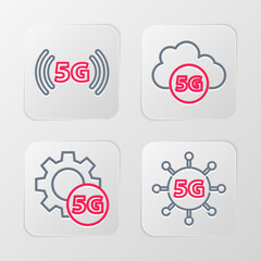 Set line 5G network, Setting, Cloud and icon. Vector