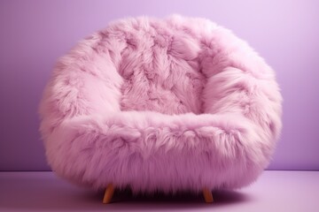 Une belle chaise luxueuse en fourrure aux couleurs pastel, isolée sur un fond coloré. IA générative, IA