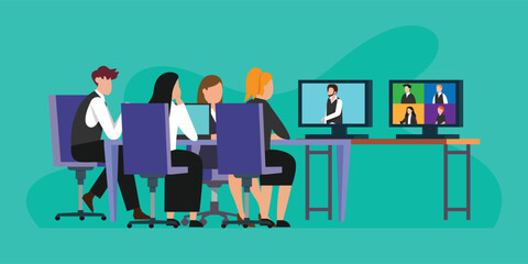 businesspeople having video conference 2d vector illustration concept for banner, website, landing page, flyer, etc