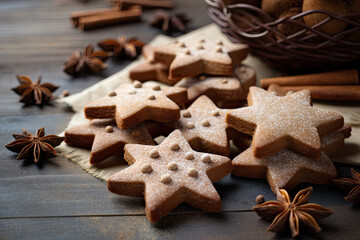 Obraz na płótnie Canvas Сlose-up of tasty, star shaped Christmas gingerbread cookies
